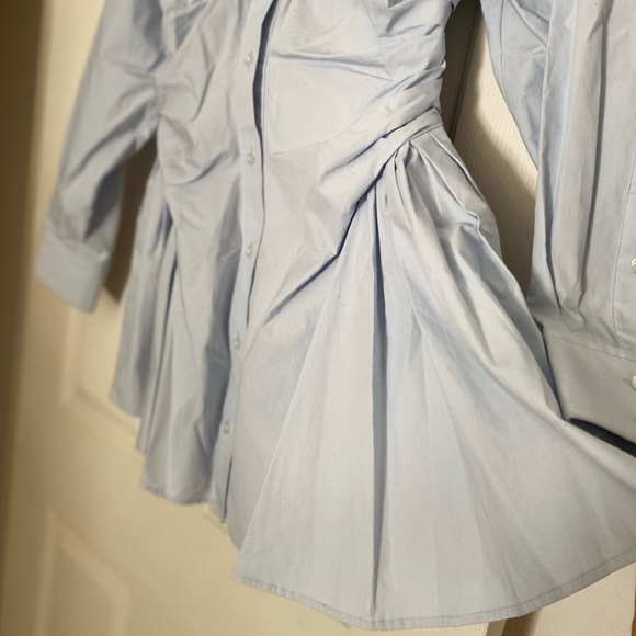 Alexander Wang Cotton Poplin Gathered Shirt Dress Light Blue US 6 - Picture 9 of 11